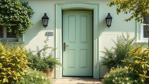 Charming composite front door with garden, detailing advantages.