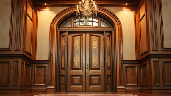 Elegant wooden door trim in a luxurious home entrance