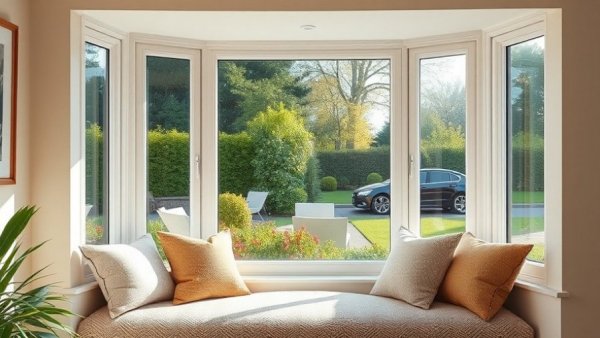 Modern bay window with cushions highlighting the value of new windows and doors in the UK.