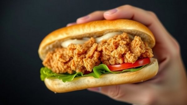Delicious fried chicken po'boy at Grand Opening Off The Hook Lafayette.