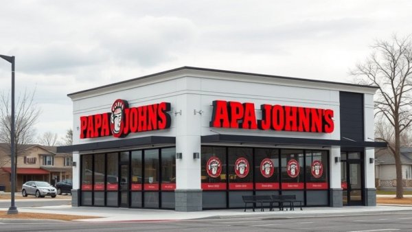 Papa John's refranchising: exterior view of a modern pizza restaurant.
