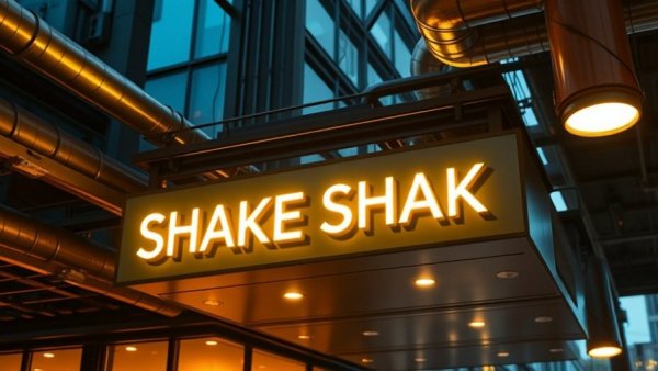 Illuminated Shake Shack sign under modern architecture, CFO Transition news.