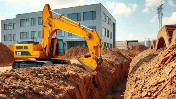 Engineer life truth: excavator working on construction site.