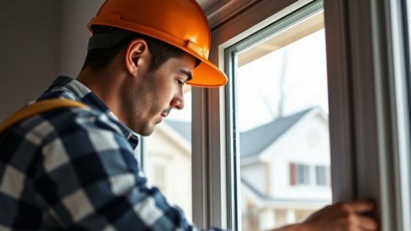 Professional working on winter window replacement during home renovation.