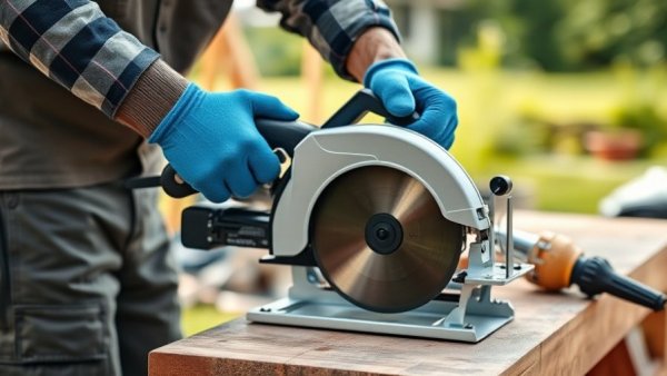 Contractor operating a circular saw, hiring a contractor concept.