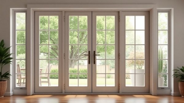 Beautiful modern French patio doors connecting indoors and outdoors.