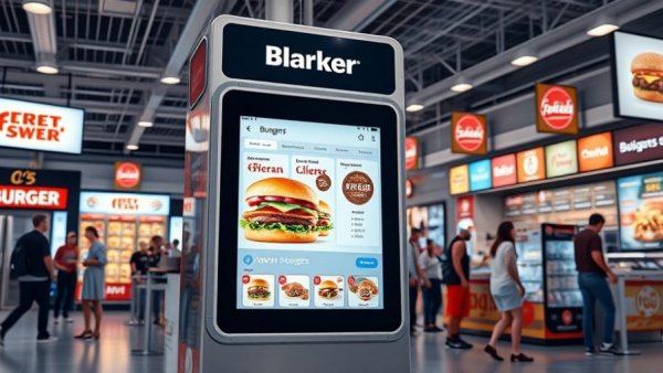 Modern automated kiosk for fast food with vibrant display.