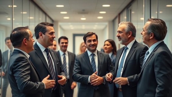 Group of businessmen discussing, showcasing civil engineer life reality.