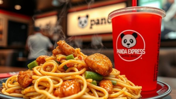 Panda Express meal with red drink cup for beverage safety training.