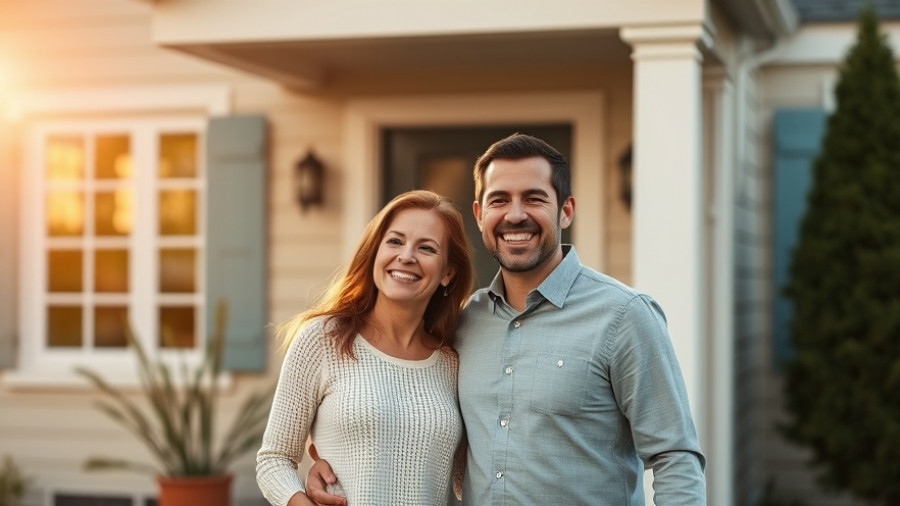 Joyful couple outside their renovated home, highlighting strategic home renovations and curb appeal.