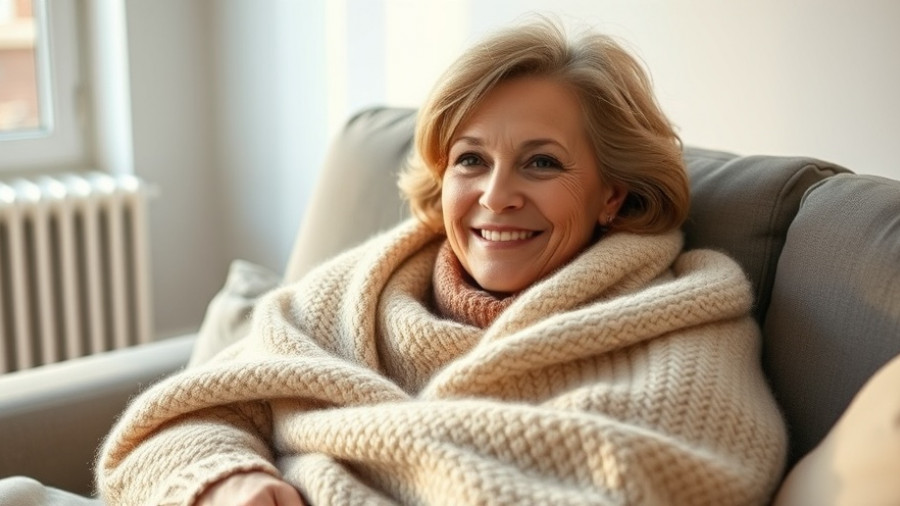 Smiling homeowner enjoys comfort with Rocky River HVAC services in a cozy winter setting.