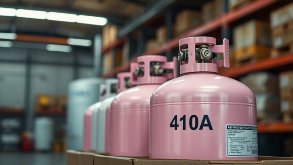 Counterfeit refrigerants in Canada, pink tanks labeled 410A in storage.