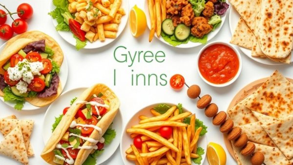 Nick the Greek fast-casual dining spread with gyros and salads.