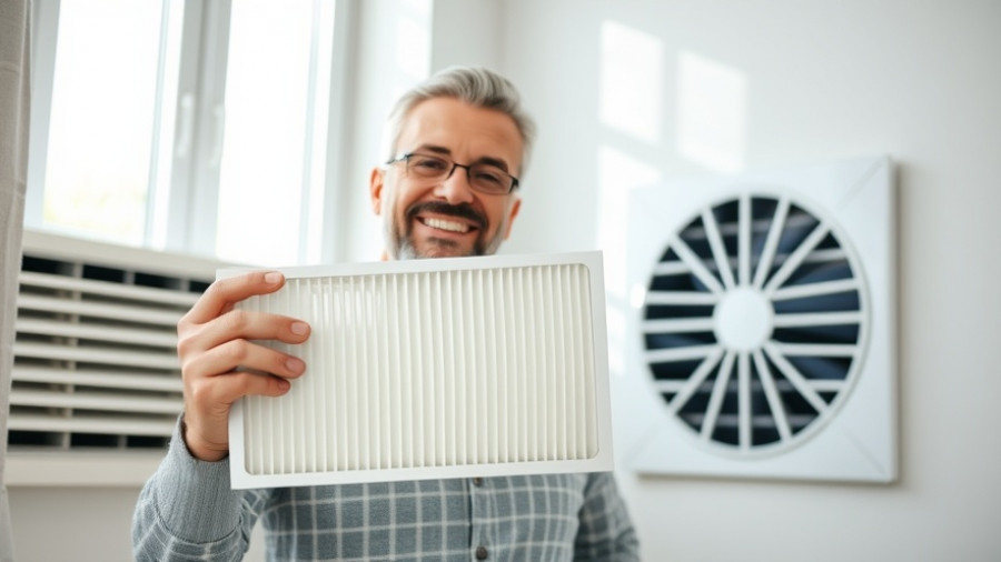 Homeowner smiles with a clean air filter, showcasing HVAC efficiency and indoor air quality.