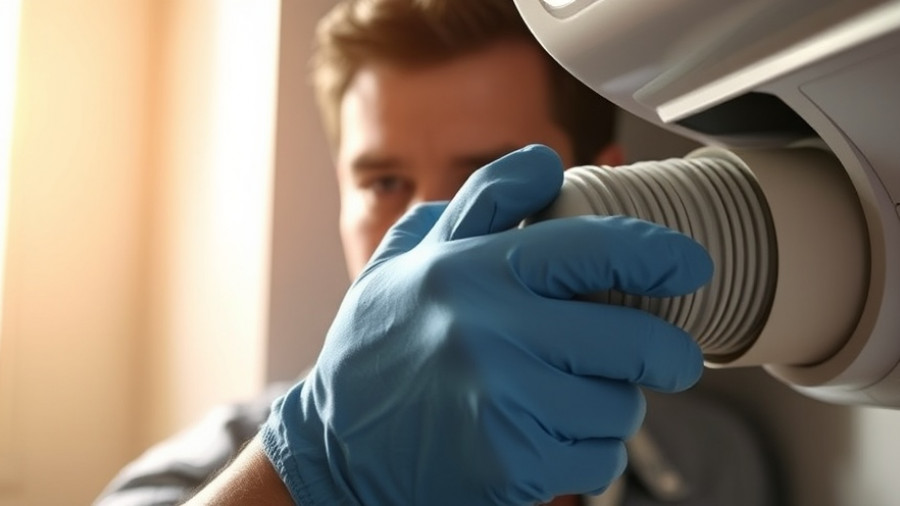 Homeowner cleaning dryer vent hose, following dryer safety tips to prevent house fires.