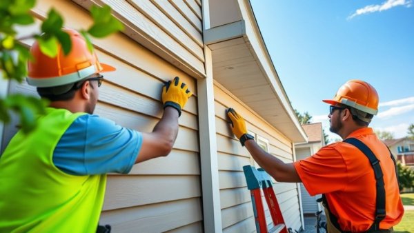 Workers installing siding, illustrating common siding issues.