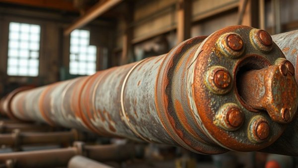 Corroded boiler pipe showing signs of wear and needing maintenance.