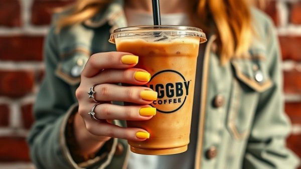 BIGGBY COFFEE customer enjoying an iced drink close-up.