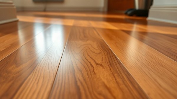 Polished engineered hardwood floor reflecting light indoors.