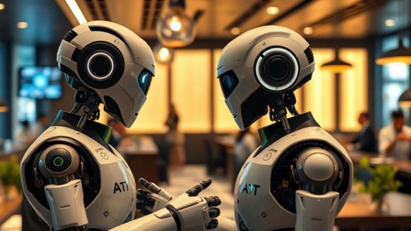 AI Implementation in Restaurants: Futuristic robotic interaction.