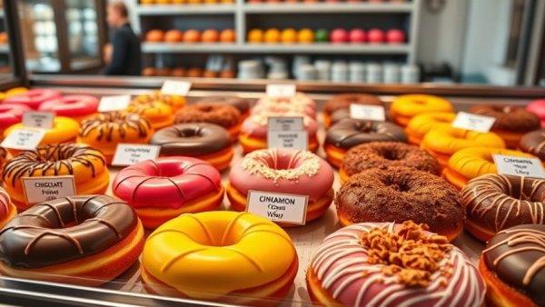 Colorful donuts displayed at Shipley Do-Nuts Clearwater Opening.