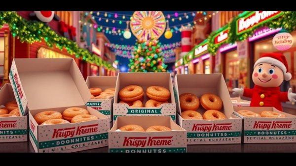 Krispy Kreme Day of the Dozens promotion with donuts and holiday theme.