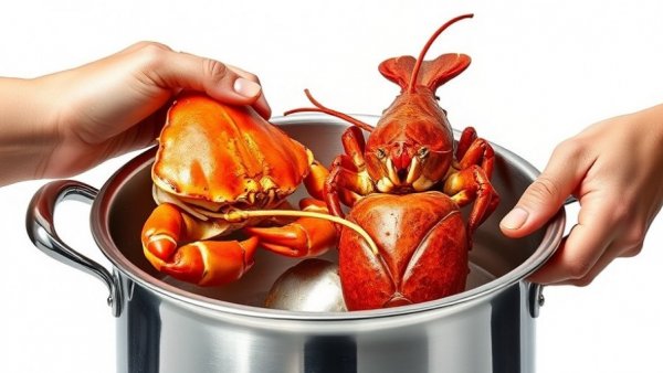 People placing seafood in steam pot for holiday meals, bright setting.