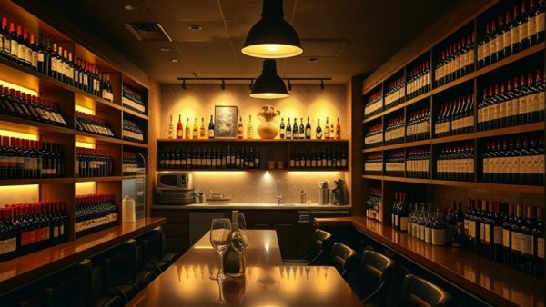 CRU Wine Bar with extensive wine collection and modern kitchen.