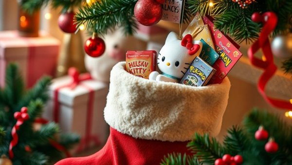 Christmas stocking filled with toys and games highlighting Cracker Barrel holiday offers.