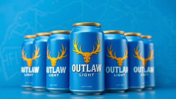 Outlaw Light Beer expansion cans with blue topographic design.