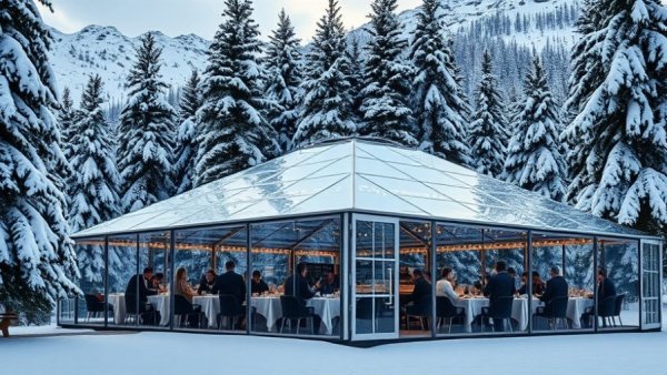 Park City's après ski dining experience: Transparent tent in snowy forest provides a unique ambiance.