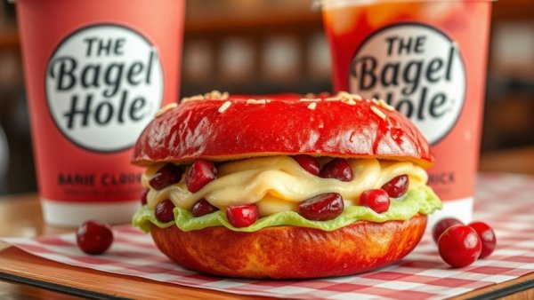 The Bagel Hole Alpharetta location vibrant bagel and drink.