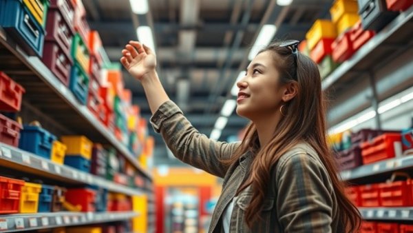 Young woman shopping for Icon Tools at Harbor Freight.