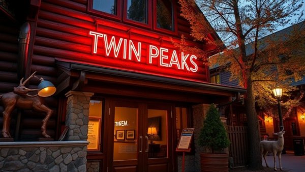 Twin Peaks Connecticut Expansion with rustic facade and neon sign.