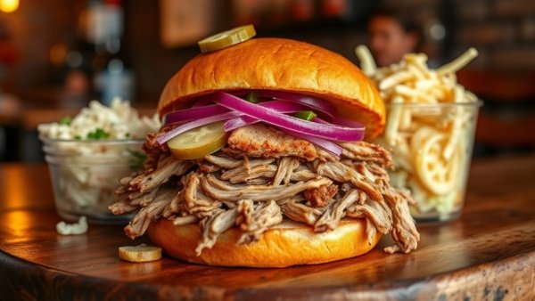 Juicy pulled pork sandwich at Dickey's Barbecue Pit Mississauga.