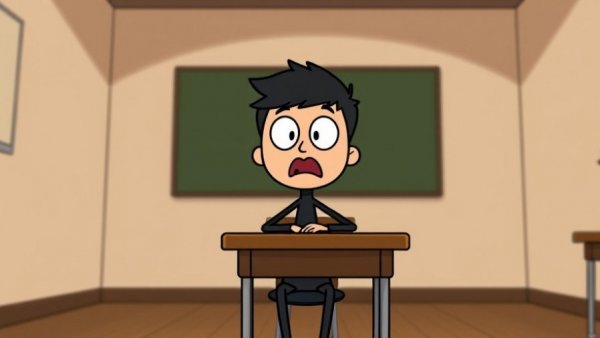 Cartoon of an engineering student in class, surprised expression.