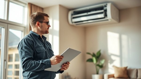 Professional tech-enabled HVAC in-home presentation, modern setting.
