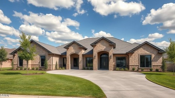 Modern suburban home boosting security with landscaping, no electronics.