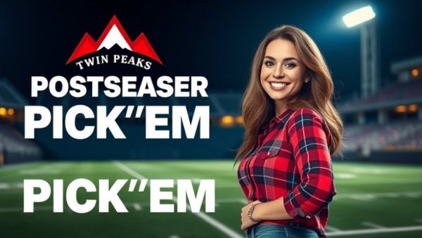Twin Peaks College Bowl Games Sweepstakes promotion with smiling woman in plaid.