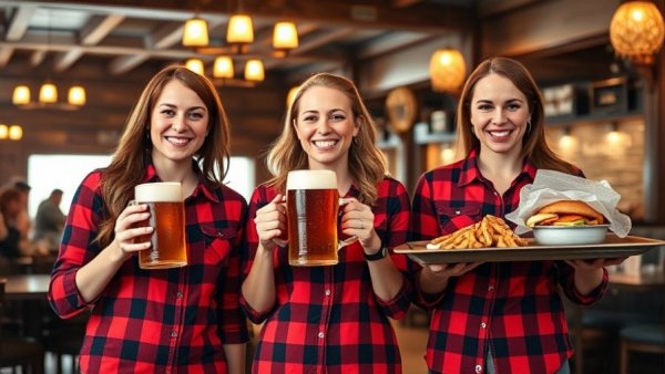 Friendly staff at new Twin Peaks lodge in Omaha serving drinks.