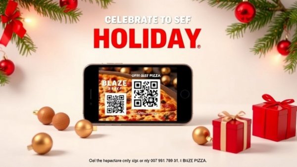 Festive Blaze Pizza free pizza offer ad with holiday theme.