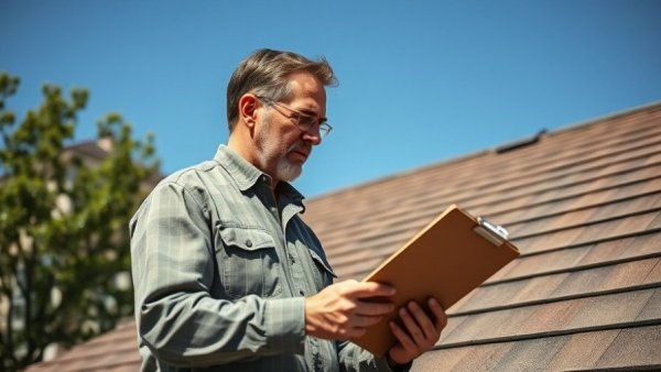 Roof Damage Insurance Coverage inspection in progress by a middle-aged man.