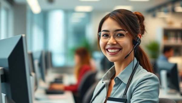 Professional customer service in AI in HVAC business, woman with headset.