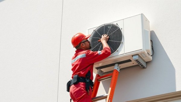 Technician repairing air conditioning unit, electrification trends 2025.