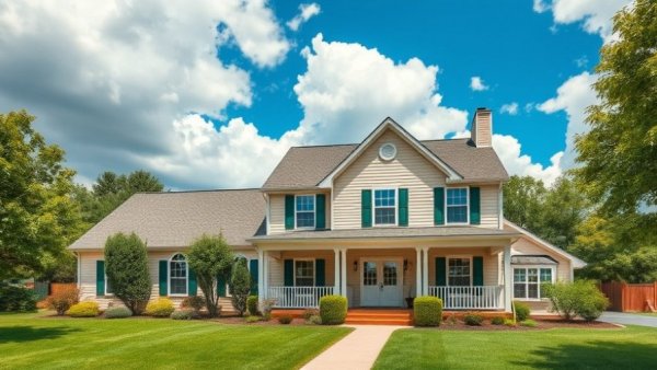 Suburban house with garden showcasing home maintenance tasks.