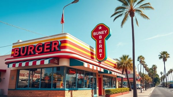 Retro burger restaurant exterior reflecting 2025 restaurant company valuations.