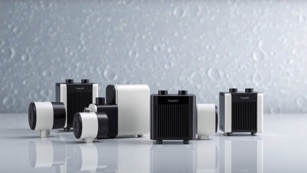 Assorted ghost mini pumps for mini-splits against a water-themed background.