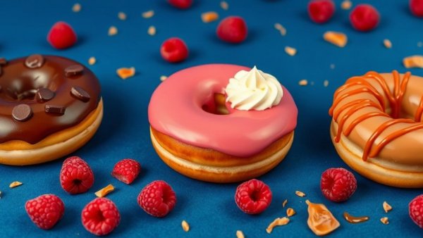 Assorted donuts from Krispy Kreme's Winter Seasonal Collection on a blue background.
