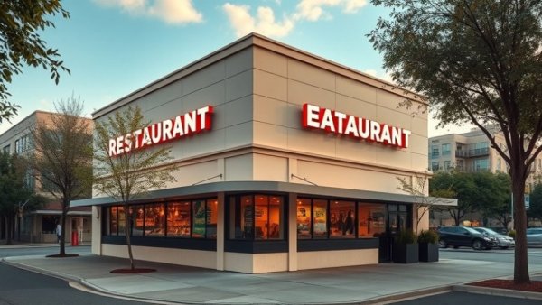 Modern restaurant exterior highlighting signage in marketing strategies