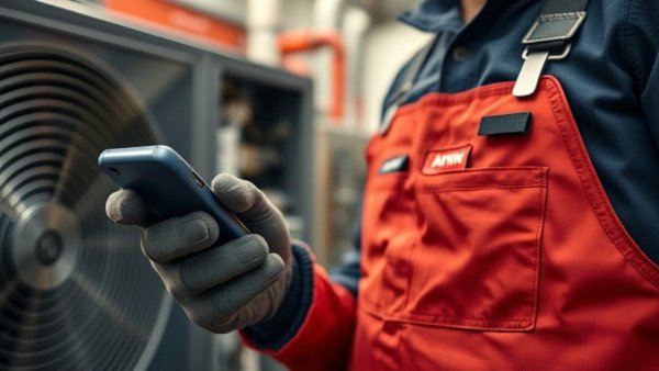 HVAC contractor using smartphone with gloves, AI for HVAC Contractors context.